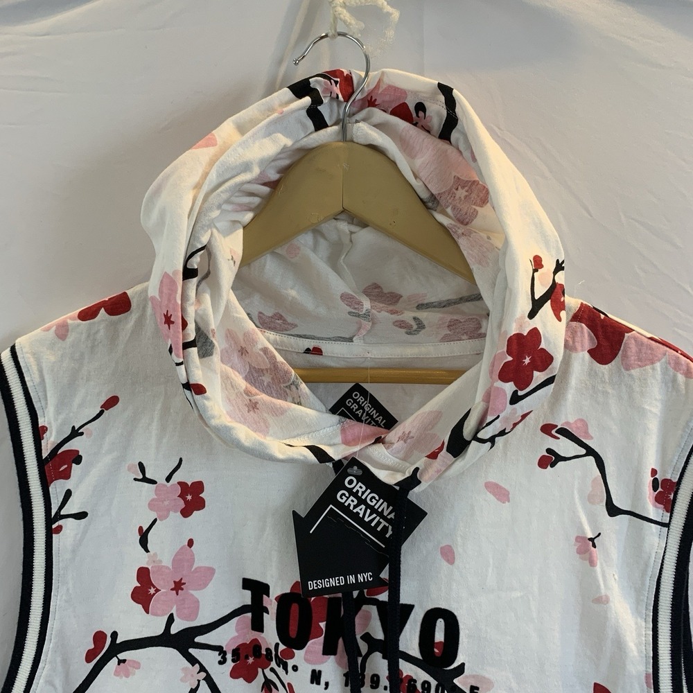 Streetwear Tokyo Sleeveless Hoodie XL Cherry Blossom Graphic Tank Top - Picture 2 of 10